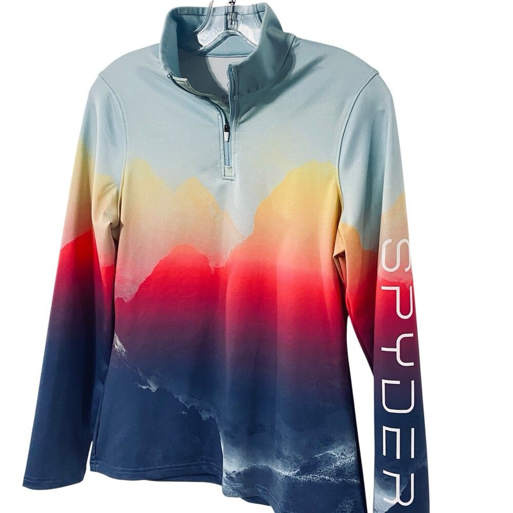 Spyder mountain scene SKI pullover S Shirt 1/4 zip womans performance Stretch